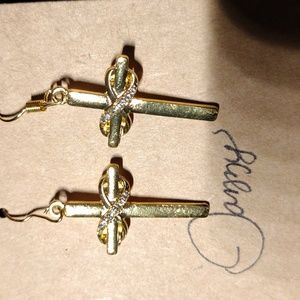Gold plated w/rhinestones, dangle ,cross earrings